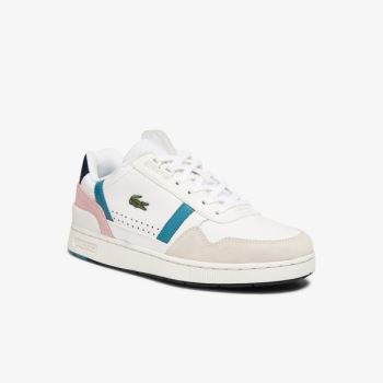 Lacoste T-Clip Leather and Synthetic Sneakers - Tenisky Dámské Bílé / Tmavě Tyrkysové | CZ-2tXdn5